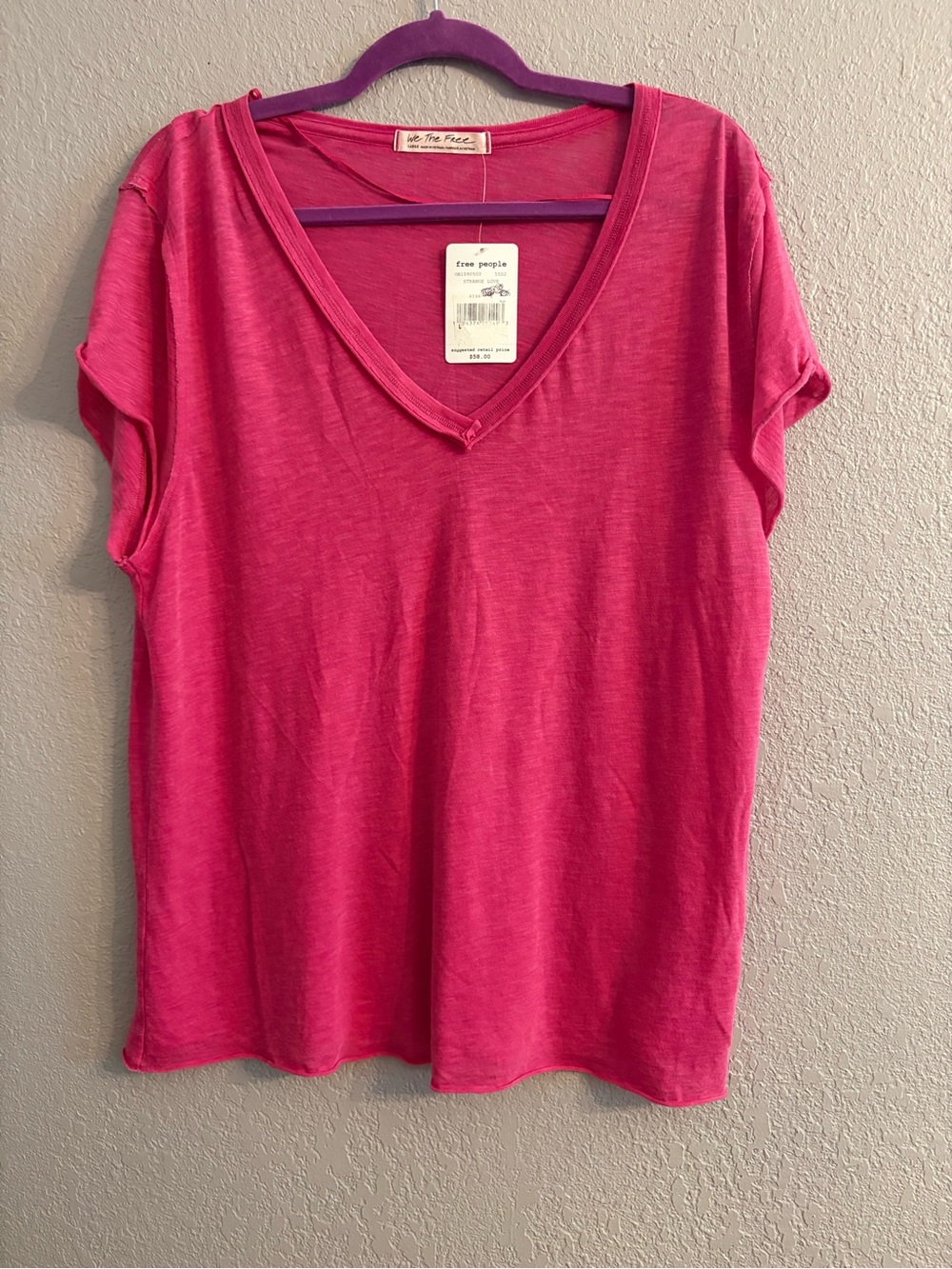 Free People NWT Hot Pink V-Neck Short Sleeve Tee